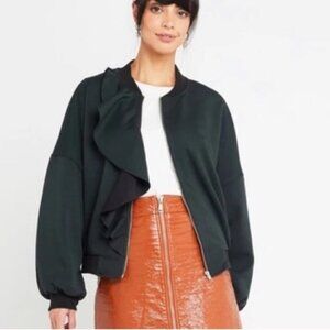 FEW MODA Bomber JACKET Ruffle Olive Green New with tags size Large #104